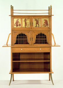Szafka z drewna satynowego z malowanymi panelami, ok. 1877 (drewno satyna)